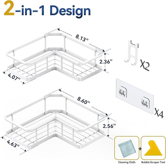 YASONIC Shower Caddy Corner, 2-Pack Adhesive Rustproof Stainless Steel Shower Shelves with Soap Holder, No Drilling Shower Or