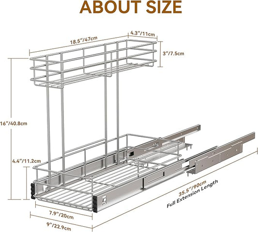 Under Sink Organizer 2 Packs, Pull Out Cabinet Organizer 2 Tier, Under Sink Slide Out Organizer Chrome Plated, Under Kitchen
