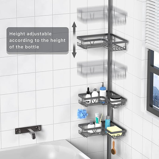 KEGII Corner Shower Caddy Tension Pole - Rustproof Tension Rod Organizer, Floor to Ceiling Shower Caddy 25-114.2 inch, Bathro