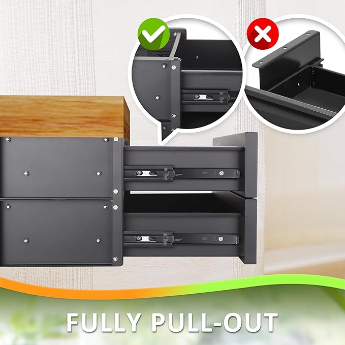 15 in 2-tier Under Desk Drawer,Adjustable Height, Under Desk Drawer Slide Out with Slide Extension Mounted Under Flat Wooden