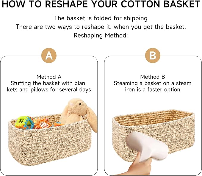 MiniArk Small Storage Baskets for Organizing | Closet Organizer Bins | Shelf Toy Basket | Woven Rope Baskets | Cube Decorativ
