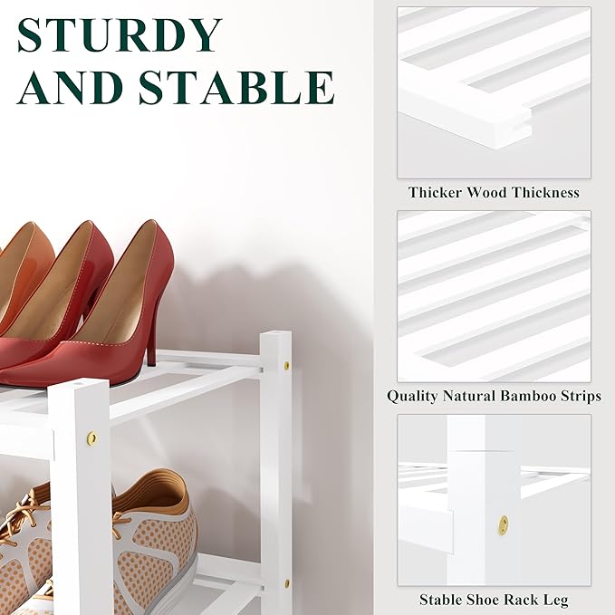 Smiry Bamboo Shoe Rack for Closet, 6 Tier Long Wooden Stackable Shoe Organizer, Free Standing Shoes Storage Shelf for Entrywa
