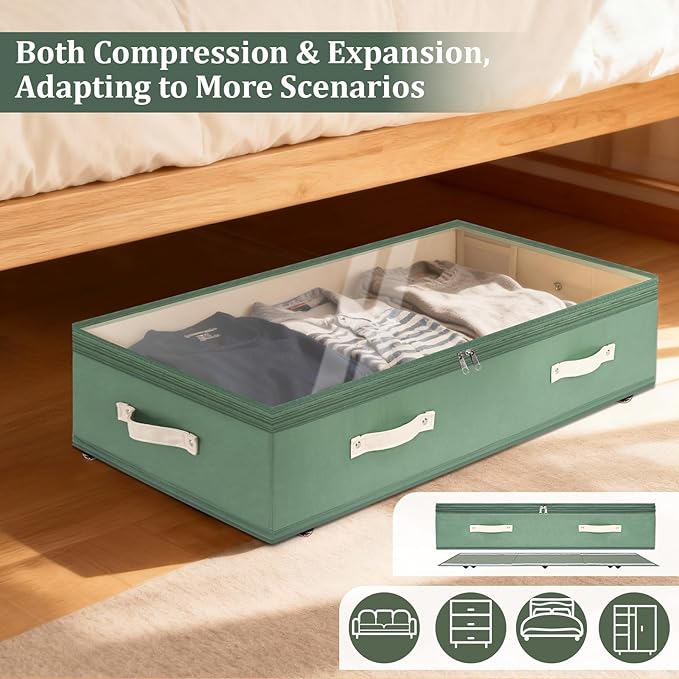 Dolicer 4 Pack Under Bed Storage with Wheels, 6in-10in Height Adjustable Underbed Storage Containers, 92L XXXL Under Bed Draw