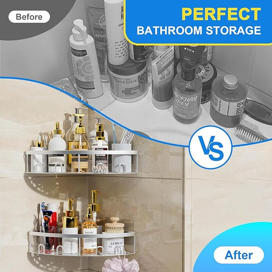 Corner Shower Caddy, 2 Pack Adhesive Bathroom Shower Corner Organizer Shelf, No Drilling Rustproof Wall Mounted Shower Storag