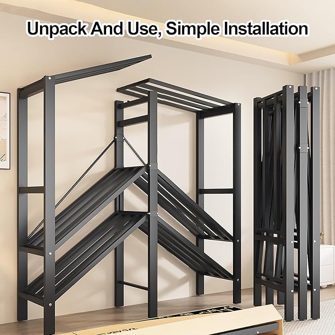 Portable Foldable Wardrobe Closet with Cover, 1200lbs Garment Rack for Hanging Clothes, Enclosed Coat Storage Organizer with