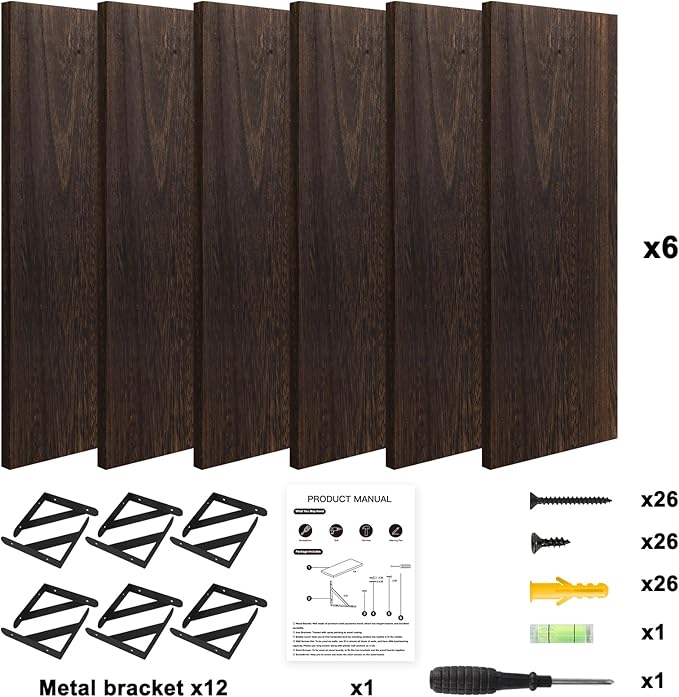 YGEOMER Brown Floating Shelves for Wall, 16.5 Inch Farmhouse Wall Shelves for Bedroom, Bathroom Storage, Living Room and Kitc