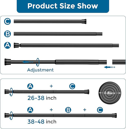AIZESI 4 PCS Tension Curtain Rod 28 to 48 Inch Black Expandable Spring Tension Rod Small Adjustable Curtain Rods for Window,