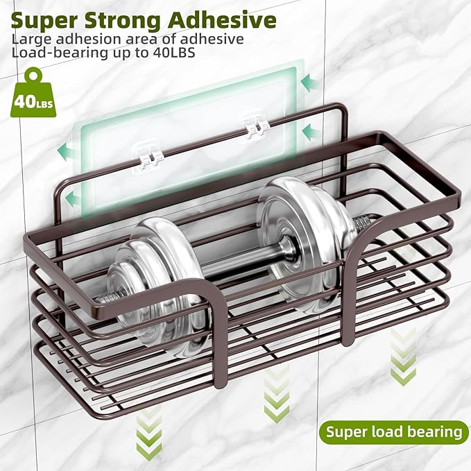 Yougai Shower Caddy, Shower Organizer with Soap Holder and Hooks, Rustproof Shower Shelves, No Drilling Bathroom Organizers a