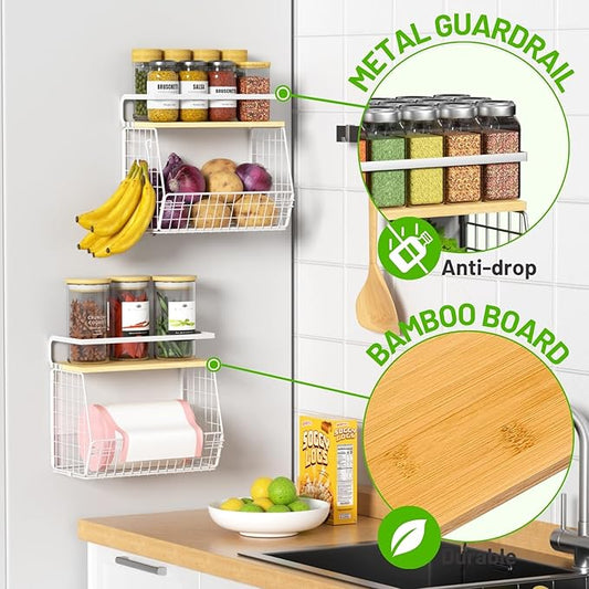 Ofiray-home Magnetic Shelf for Fridge with Wood Lid, Fruit Potato and Onion Storage Bins, Pantry Organizers & Storage, Large