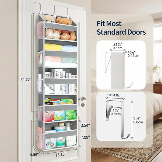 Yecaye 5 Tier Clear Over the Door Organizer Hanging, 5 Large Plastic Pockets and 10 Side Pockets Back of Door Organizer, 56lb