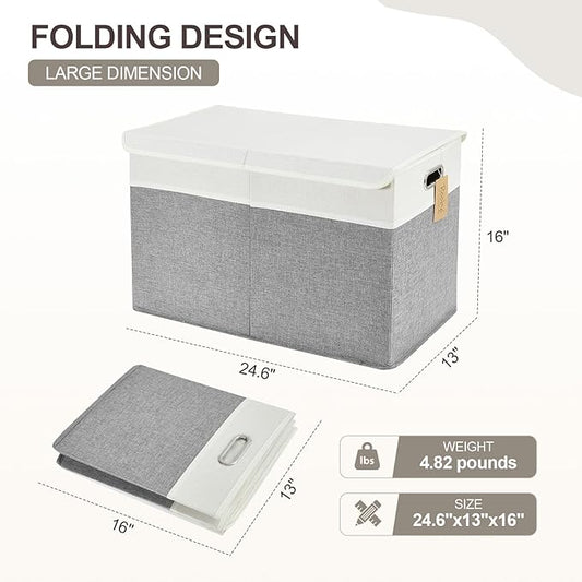 Large Toy Storage Box with Lid, Collapsible Toys Storage Organizer Bins with Dividers and Handles, Storage Chest Bin for Kids