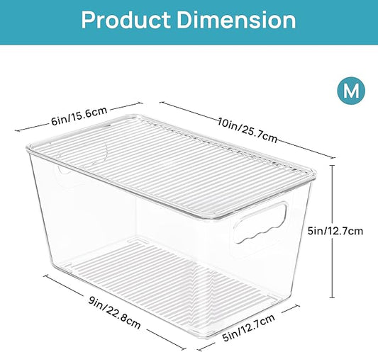 Vtopmart 12 Pack Clear Stackable Storage Bins with Lids, Medium Plastic Containers with Handle for Pantry Organizer and Stora