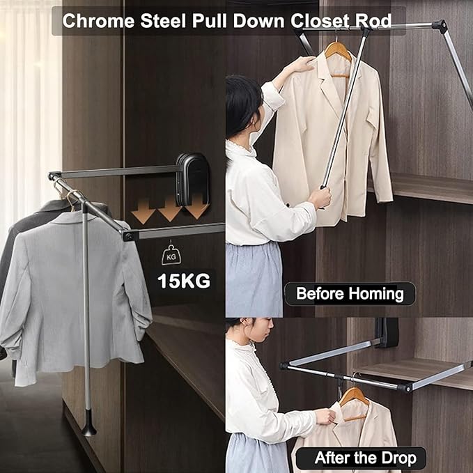 Pull Out Pants Hangers Trousers Rack Down Wardrobe Clothes Rail Extendable Closet Rod Adjustable Width Heavy Duty