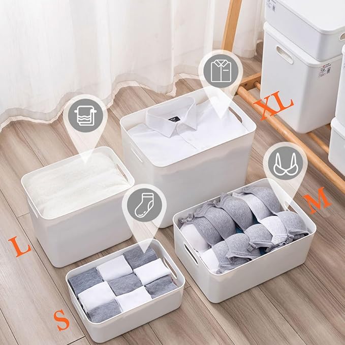 5 pack large plastic White storage bins with Lids, Toy Box Chest with Handle,Organizer Containers Baskets for Baby,Nursery,Sh