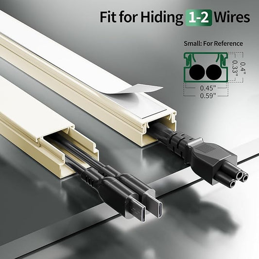 Cord Hider, 212.6in Cord Covers for 1-2 Wires on Wall, Paintable Wire Hider Wire Covers for Cords on Walls, Easy Set-up Cable Hider Cable Raceway to Hide Cords on Wall, W0.59 H0.4in, Beige