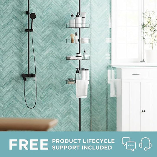 Zenna Home Tension Pole Shower Caddy Corner Organizer, Adjustable Standing Shower Caddy with 4 Baskets and Towel Bar, Rust Re