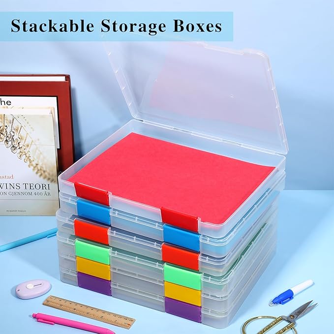 PerKoop 6 Pcs Clear Paper Storage Box A4 Plastic File Box Document Paper Organizer Storage Board Game Project Cases Container