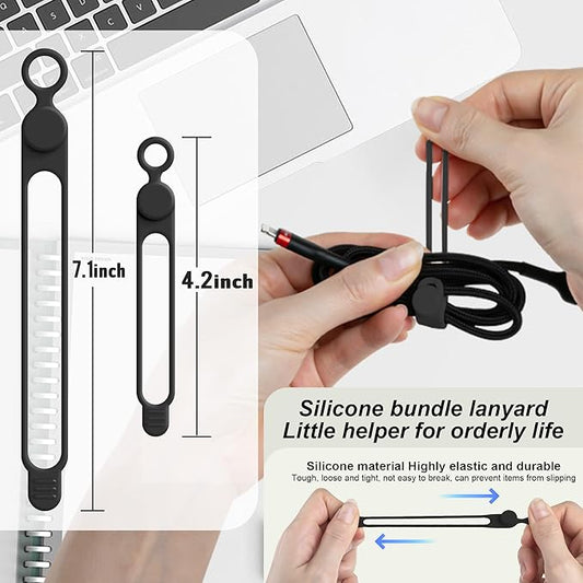Nearockle Silicone Cable Ties Cord Organizer for Cable Management, 16PCS 4.2" and 7.1" Reusable Cable Organizer Electronic Accessories for Home, Office, Kitchen, School, Travel (Black)