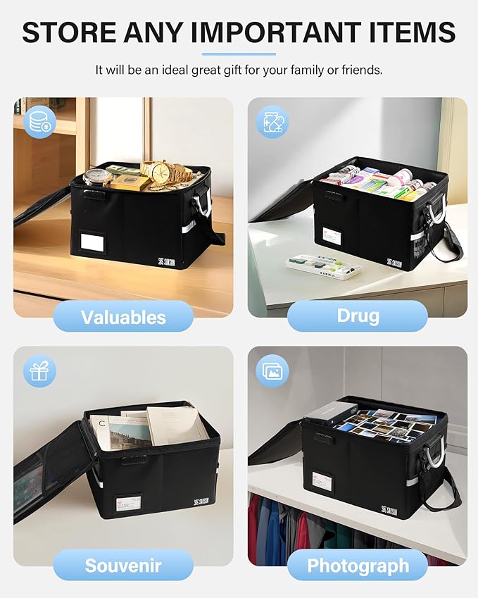 Fireproof Document Box, File Organizer for Hanging File Folders, Portable File Boxes with Handle, Fire Proof Safe for Home Do
