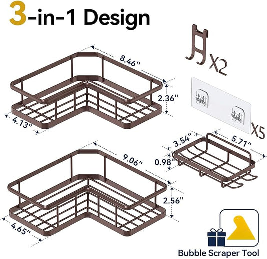 YASONIC Shower Caddy Corner, 3-Pack Adhesive Rustproof Stainless Steel Shower Shelves with Soap Holder, No Drilling Shower Or