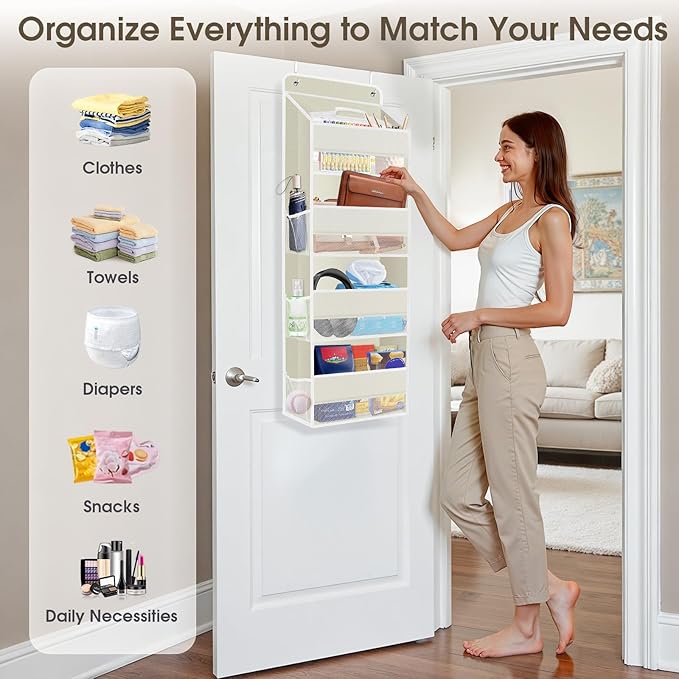 SpaceHacks 1 Pack Over The Door Organizer, Hanging Storage Organizer with Clear Window, 40lb Ultra Sturdy Large Capacity Room