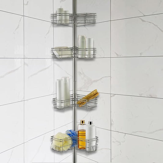 Utopia Alley Rust-Resistant Shower Tension Pole Caddy, 4 Shelves (Satin Nickel)