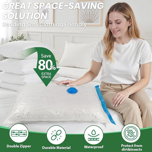 Vacuum Storage Bags,10Pack Vacuum Seal Bags for Clothing,Bedding,Clothes,Comforters,Blankets,Pillows-5 Jumbo+5Large Space Bag
