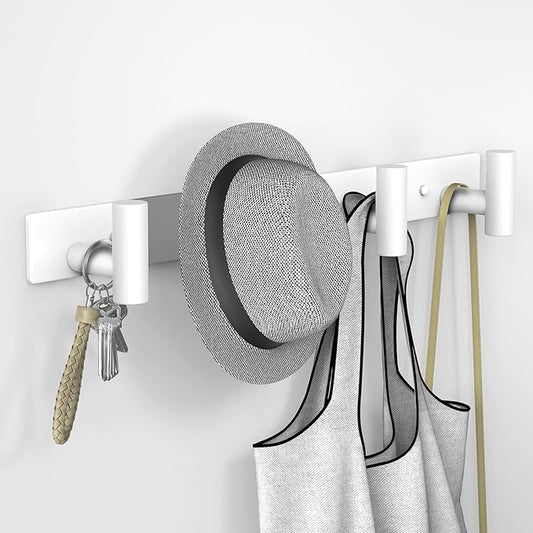 VAEHOLD Hat and Coat Wall Mount Rack - Hooks for Robes, Bags, Keys, and Towels - Bathroom Towel Hanger Organizer (White, “T“