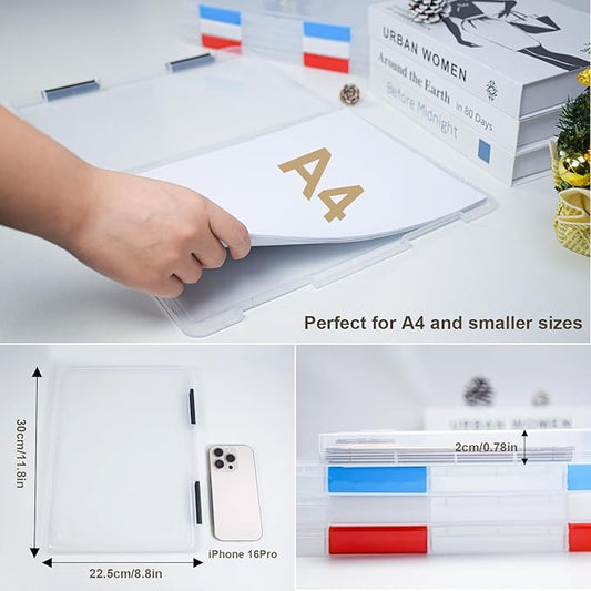 Lemical Paper Storage Containers 4 Pack Scrapbook Storage Box Portable Project Case for 8.5 x 11 Paper Letter Plastic Documen