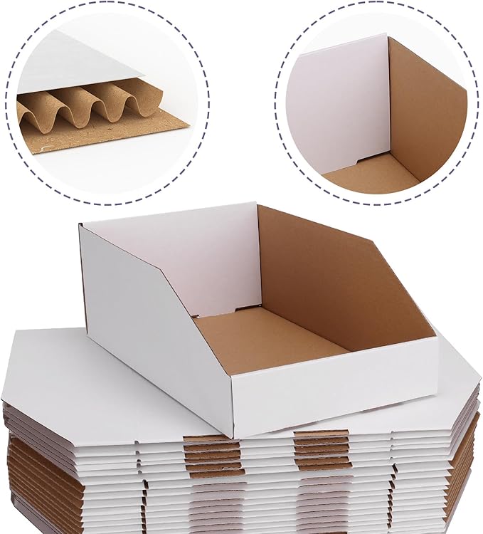 EXYGLO Cardboard Boxes, Pack of 35 Corrugated Storage Bins 12x8x4.5 inch Pantry Organizer Bins for Shelves Garage Office Orga