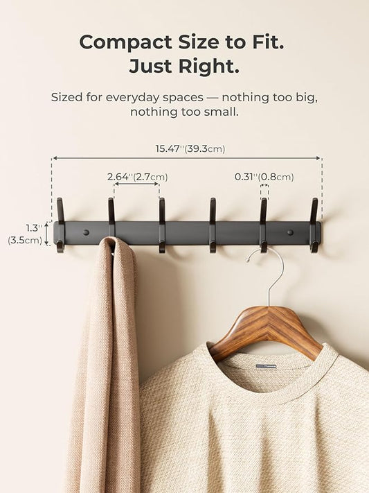 GWAAZXGZ Coat Rack Wall Mount Hooks - 15 Inch Matte Black Metal 6-Hook Organizer Wall Mounted, Modern Kids Room, Entryway & B