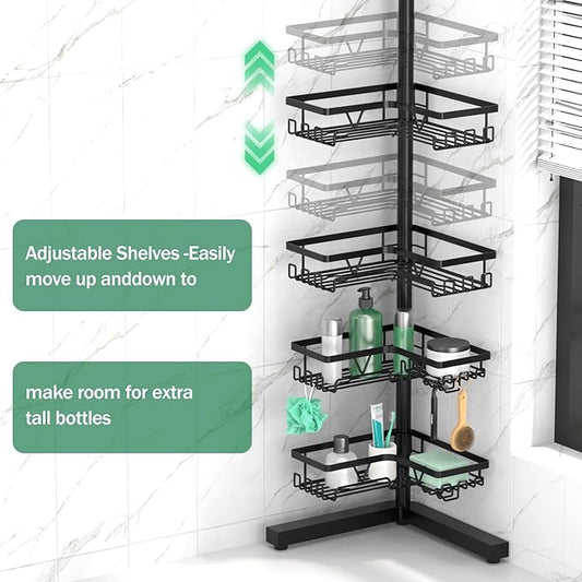 Standing Shower Caddy Corner - 4-Tier Floor Shower Caddy Corner Adjustable Bathroom Organizers and Storage with Soap Holder &