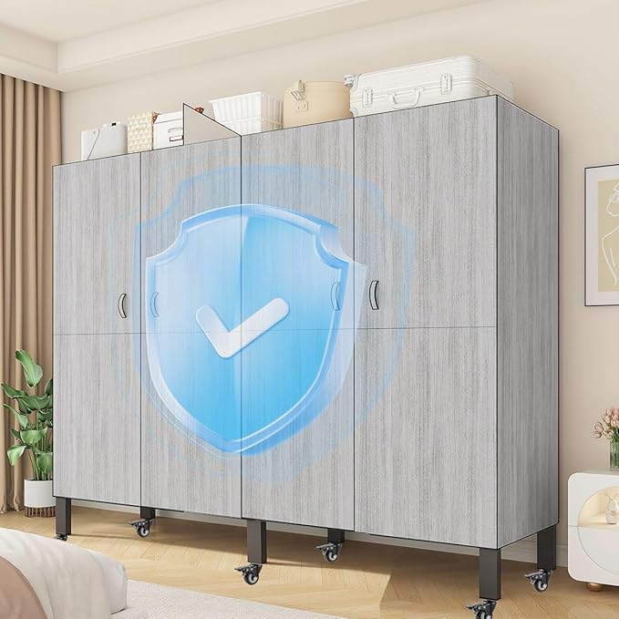 Heavy Duty Covered Clothes Rack with Magnetic Door Foldable Portable Wardrobe Closet for Hanging Clothing Rolling Black Metal