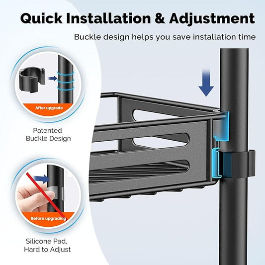 HAMITOR Corner Shower Caddy Tension Pole: Quick Installation 4-Tier Rustproof Bathroom Organizer Shelves for Bathtub Shampoo