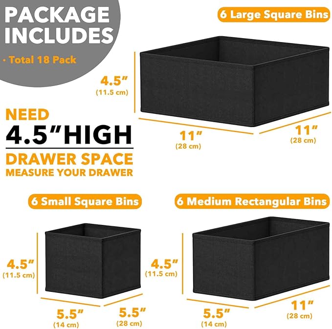 SpaceAid Drawer Organizer for Clothes, 18 Pack Dresser Drawer Organizer Bins, Closet Organizers and Storage Dividers for Clot