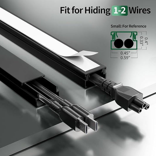Cord Hider, 212.6in Cord Covers for 1-2 Wires on Wall, Paintable Wire Hider Wire Covers for Cords on Walls, Easy Set-up Cable Hider Cable Raceway to Hide Cords on Wall, W0.59 H0.4in, Black