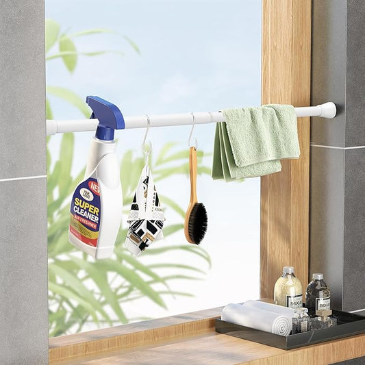 Tension Rod 16 to 26 Inch Adjustable Curtain Rod No Drilling White Tension Curtain Rod Spring Tension Curtain Rod for Bookshe