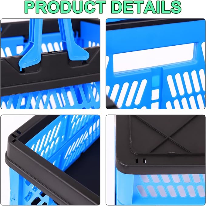 3-Pack Collapsible Storage Baskets, Stackable Plastic Crates with Handles for Freezer Organization, Grocery Shopping, RV Camp