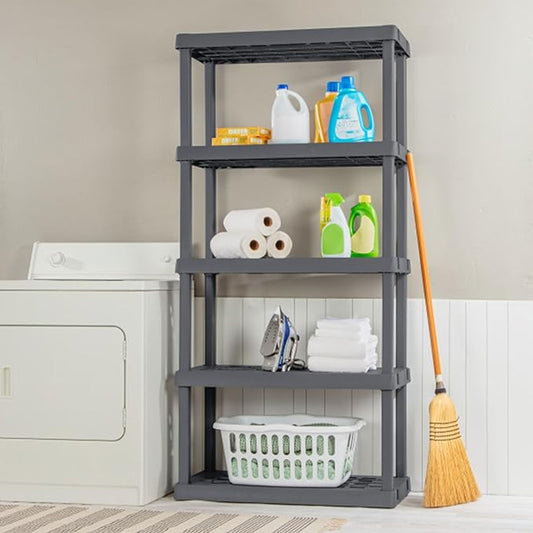Sterilite 4-Pack 5 Shelf Unit, Heavy-Duty Shelving Storage Rack for Home and Garage, Gray - Multipurpose Plastic Organizer Sh