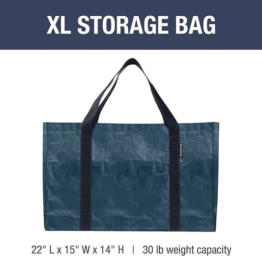 CleverMade Frakta Basket Reusable Grocery Tote - 76L - Pack of 2 - Ocean Blue - Collapsible Storage Shopping Organizer - Heav