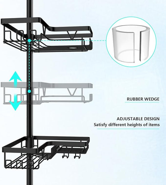 Corner Shower Caddy Tension Pole - 4 Tier Stainless Steel Rustproof Shower Corner Caddy for Bathtub Bathroom Shower Organizer