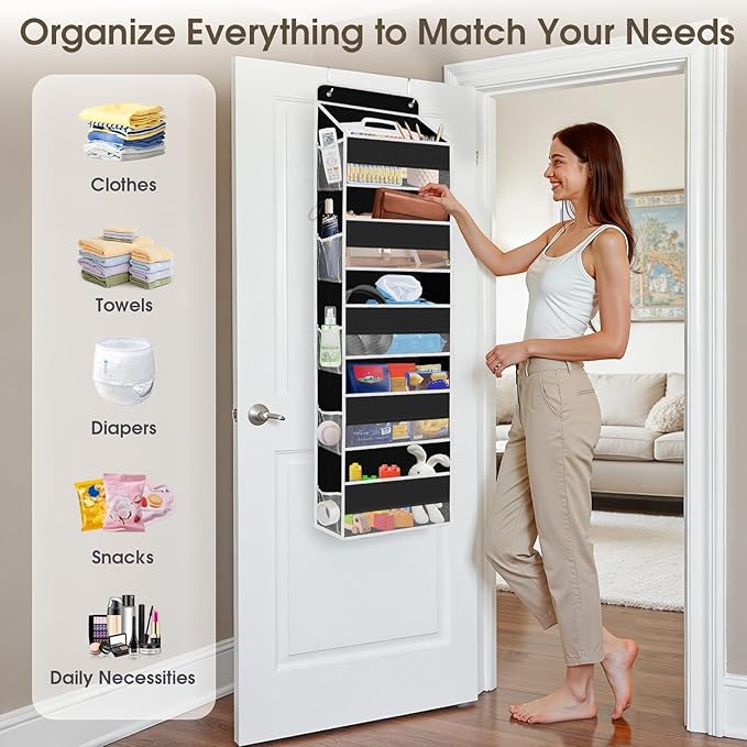 SpaceHacks 2 Pack Over The Door Organizer, Hanging Storage Organizer with Clear Window, 40lb Ultra Sturdy Large Capacity Room