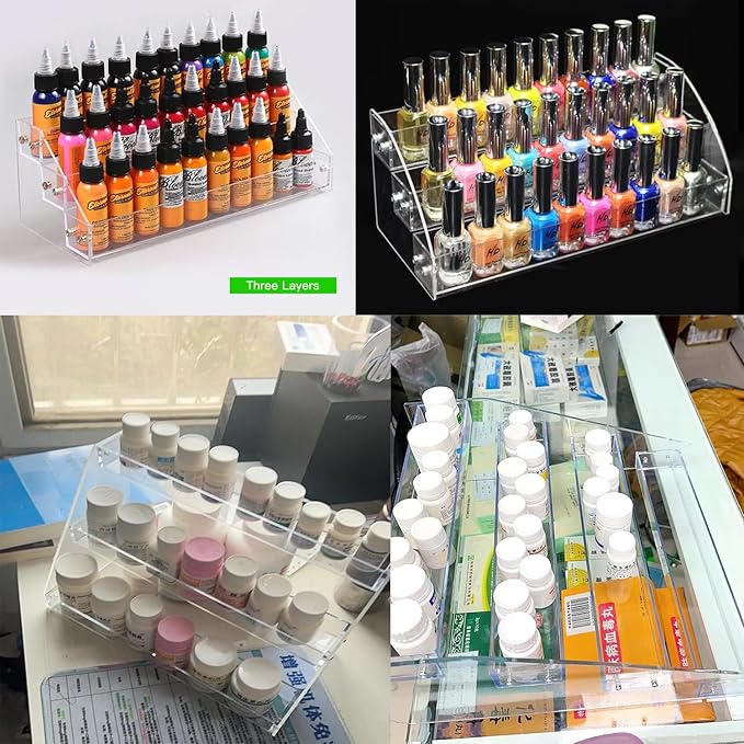 Medicine Organizer 3-Tier Pill Bottles Holder Rack Acrylic Display Sealed Vials Organizer for Medicine Bottles Oval Pharmacy