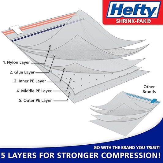 Hefty Shrink-Pak - 3 Extra Large Vacuum Storage Bags for Clothes, Pillows, Towels, or Blankets - Space Saver Vacuum Sealer Ba