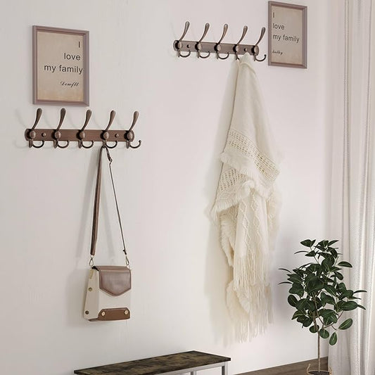 Dseap Wall Mounted Coat Rack - 5 Tri Hooks, Heavy Duty, Stainless Steel, Metal Coat Hook Rail for Coat Hat Towel Purse Robes