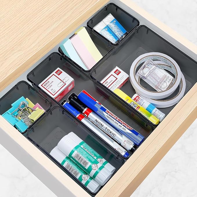 StorMiracle 13 PCS Drawer Organizer Set, 5 Varied Size Bathroom and kitchen Drawer cabinet organizer Trays, Clear Storage Bin
