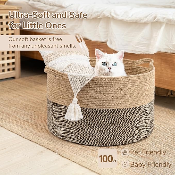 INDRESSME Extra Large Woven Baskets for Storage, 21.7 x 13.8 Blanket Basket Living Room Wicker Storage Basket for Organizing