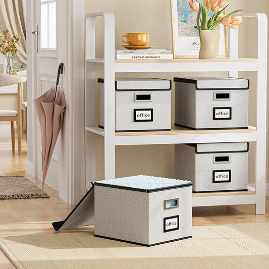 Huolewa File Organizer Box with Lid, Collapsible File Folder Organizer for Office Document Storage, Filing Box with Plastic S