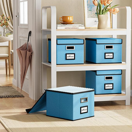Huolewa File Organizer Box with Lid, Collapsible File Folder Organizer for Office Document Storage, Filing Box with Plastic S