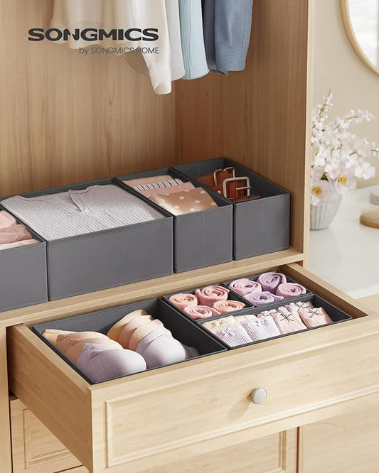 SONGMICS Drawer Organizer, Dresser Drawer Organizers, Set of 12, Foldable Fabric Storage Bins for Socks, Underwear, Bras, Tie